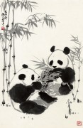近现代书画 2000 幅_吴作人 双熊猫-69x45-宣纸