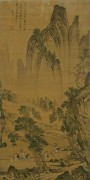 中国历代名画-明代_明 唐寅 松林扬鞭图 绢本 145.3x72.5 （缩）