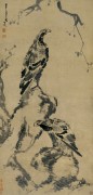 中国历代名画-清代_清 朱耷（八大山人） 古木双鹰图 纸本 168x80 （缩）